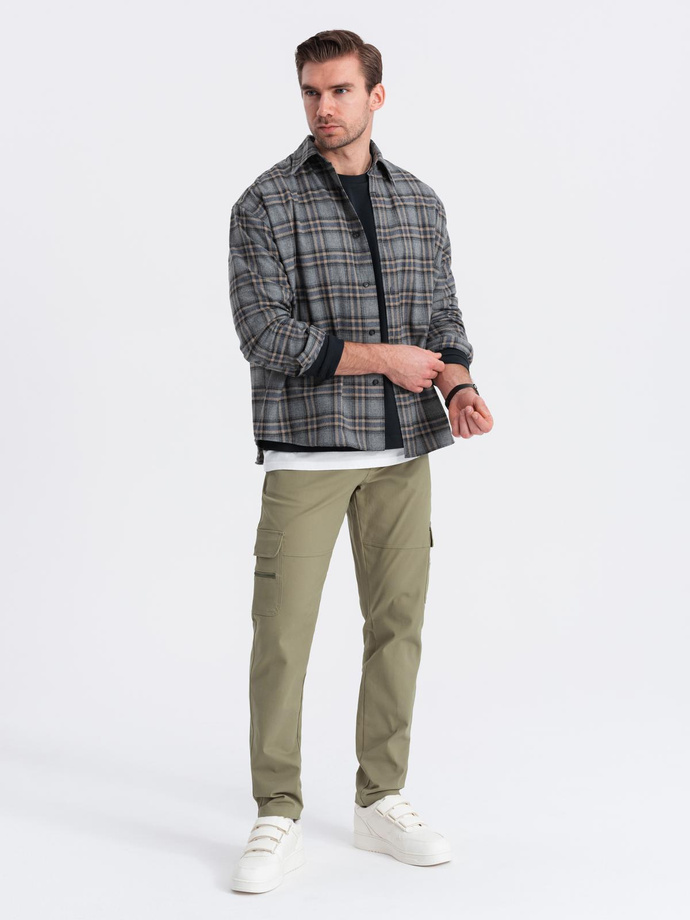 Pantaloni cargo STRAIGHT LEG pentru bărbați cu buzunare cu fermoar - olive V2 OM-PACG-0204