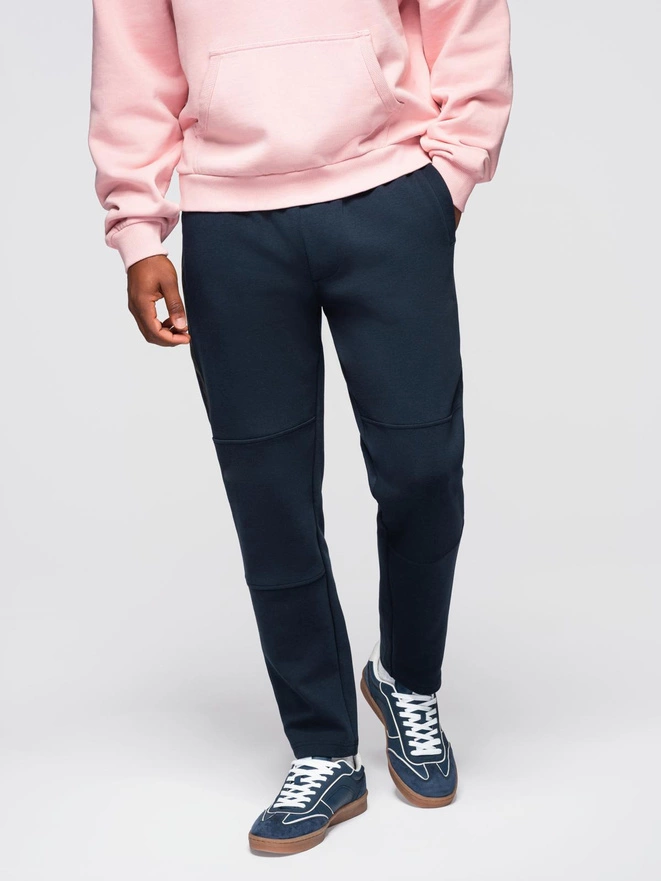 Men's sweatpants with straight leg and rubber details - dark blue V2 OM-PASK-0281