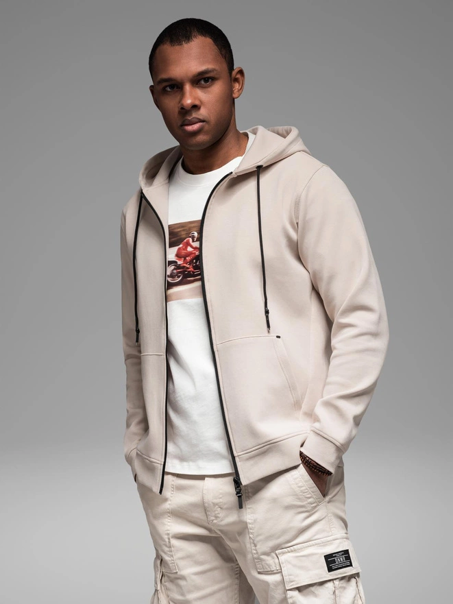 Sweatshirt unzipped hoodie in streetwear style - sand V6 OM-SSZP-0213