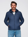 Classic men's quilted jacket with pouch option - navy blue V1 OM-JALP-0295