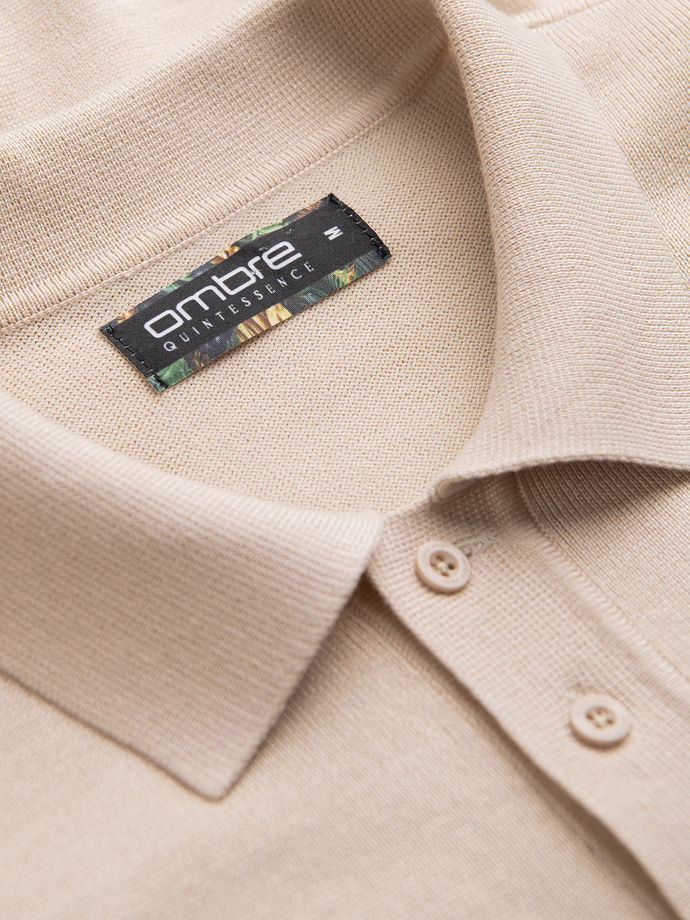 Pánská polokošile z měkkého úpletu s kontrastními pruhy - béžová V4 OM-POSS-0118