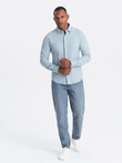 Men's long sleeve knitted SLIM FIT shirt - blue V3 OM-SHCS-0177