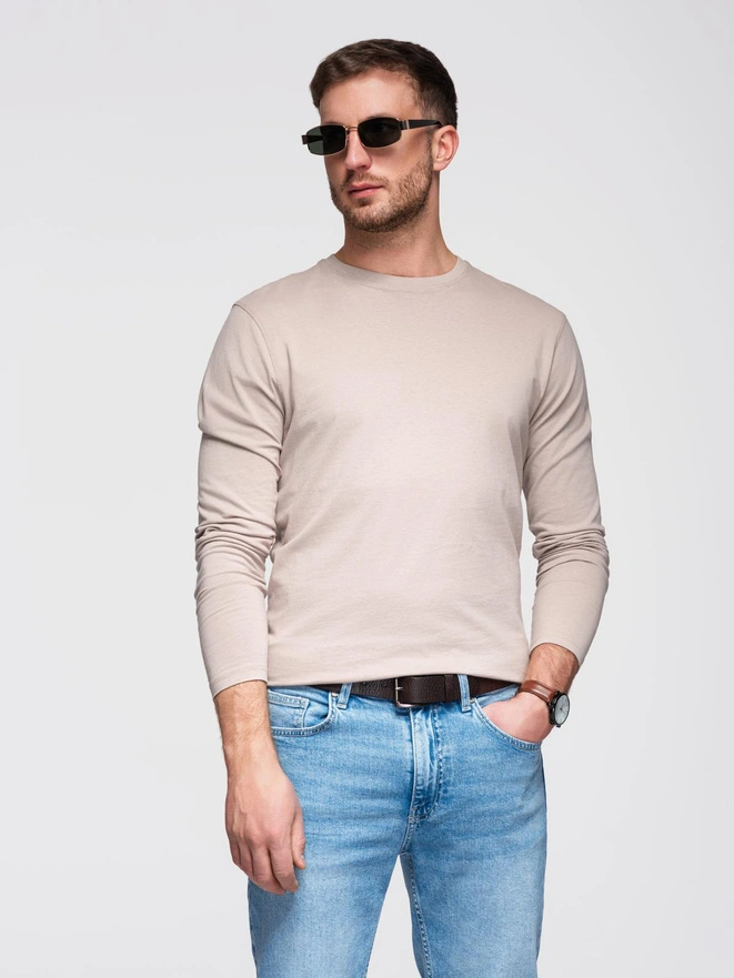 Men's BASIC longsleeve with round neckline - beige V8 OM-LSBL-0106