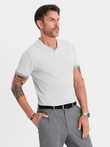 Men's T-shirt with contrasting inserts and crew neckline - light grey V4 OM-TSCT-0198