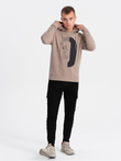 Men's printed HOODIE sweatshirt - dark beige V2 OM-SSPS-0152