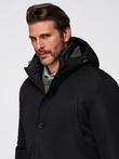Elegant men's parka with cargo pockets and hood - black V1 OM-JAPJ-0287