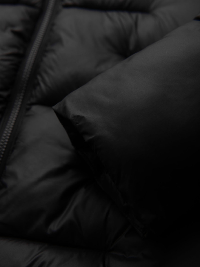 Vyriška dygsniuota striukė su gobtuvu - juoda V1 OM-JAHP-0235