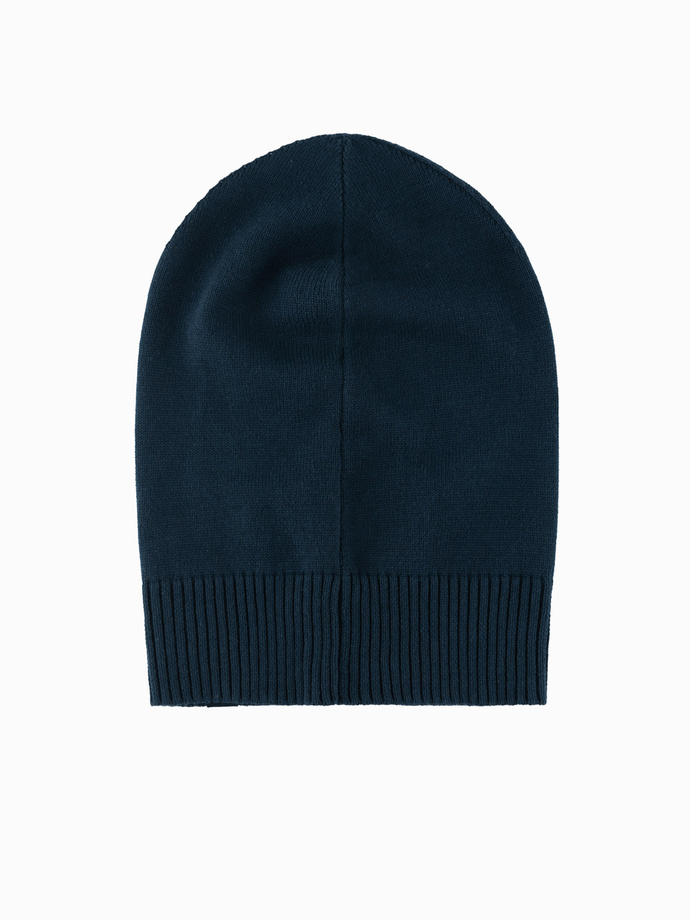 Men's cotton knit winter beanie hat - navy blue V4 OM-ACWH-0124