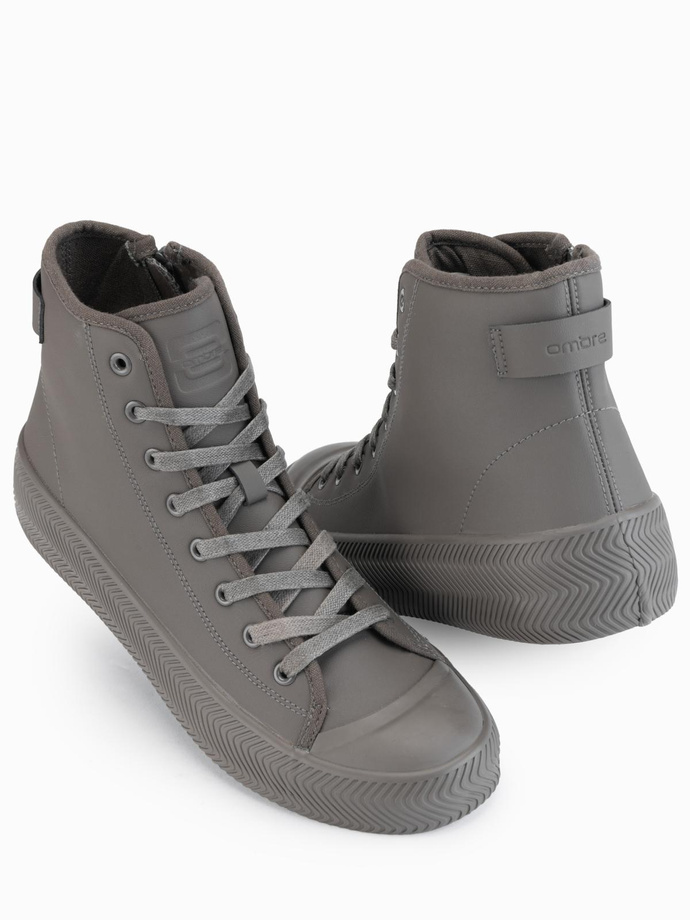 Men's high top sneakers with zipper for easy donning - dark beige V3 OM-FOTH-0184