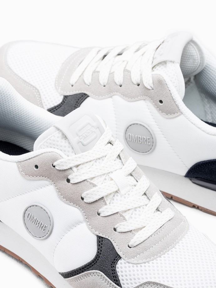 Pantofi de bărbați adidași din materiale combinate și plasă - alb și albastru marin V3 OM-FOSL-0155