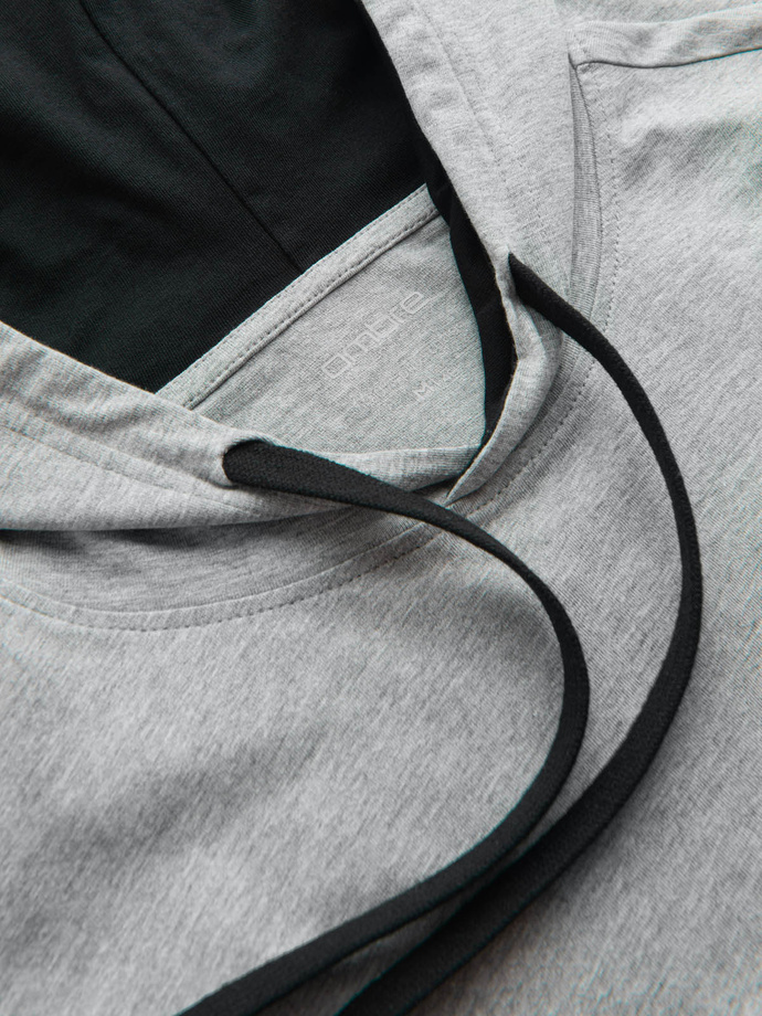 Casual men's cotton hooded t-shirt - grey melange V8 OM-TSCT-22SS-001