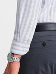 Men's REGULAR FIT shirt in white stripes with pocket - grey V1 OM-SHOS-0171