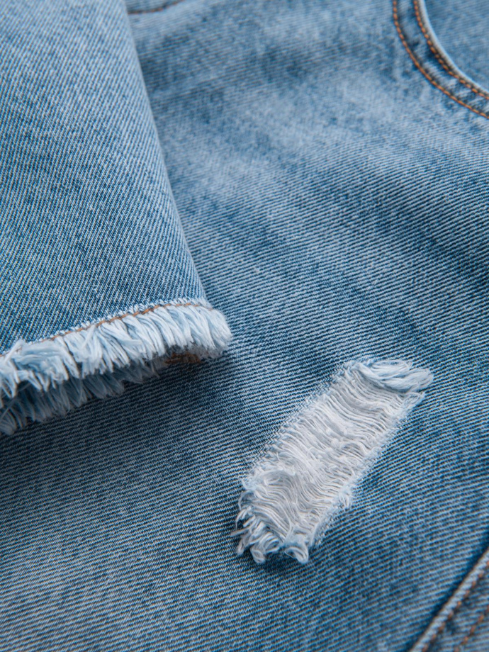 Pánske krátke džínsové šortky s roztrhnutými nohavicami a dierami - svetlomodré V2 OM-SRDS-0157