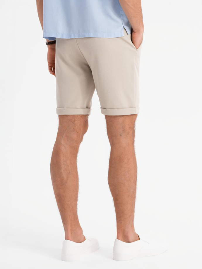 Men's knit shorts with rolled up legs - sand V3 OM-SRCS-0170