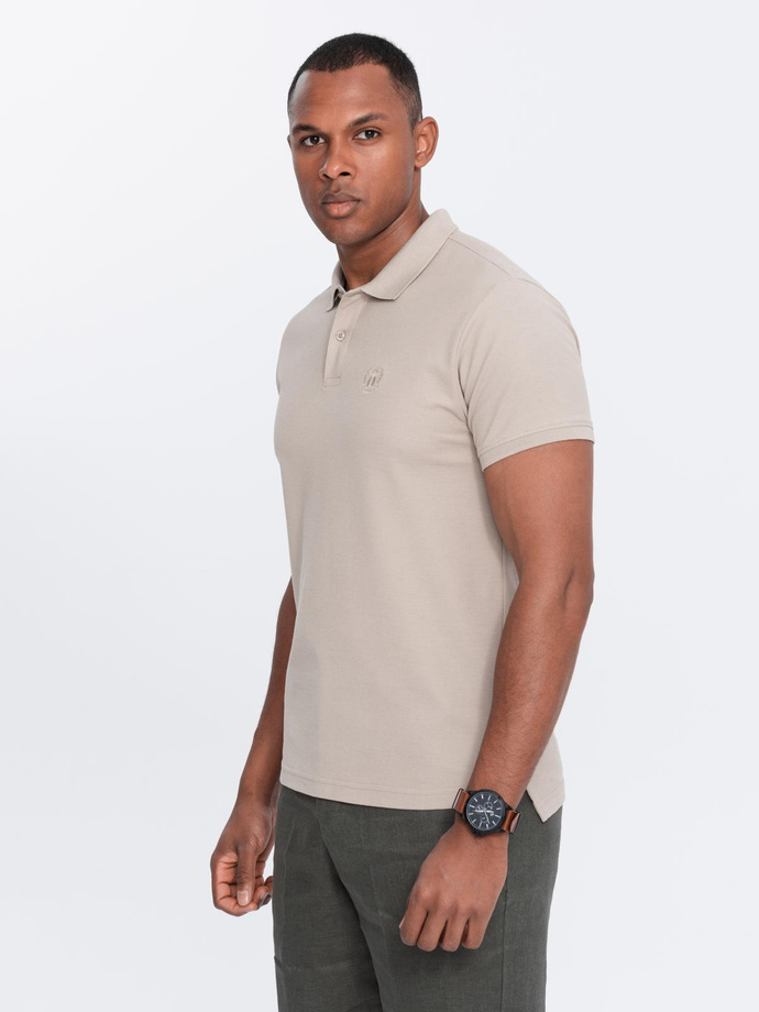 BASIC men's single color pique knit polo shirt - dark beige V5 OM-POBS-0100
