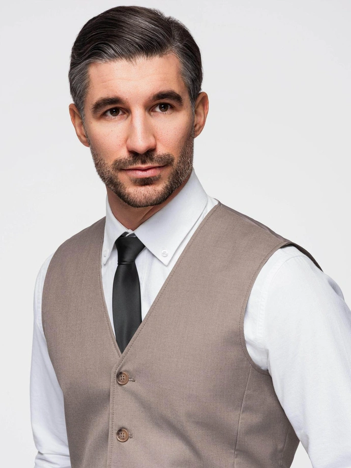 Men's suit vest without lapels - beige V2 OM-BLZV-0112