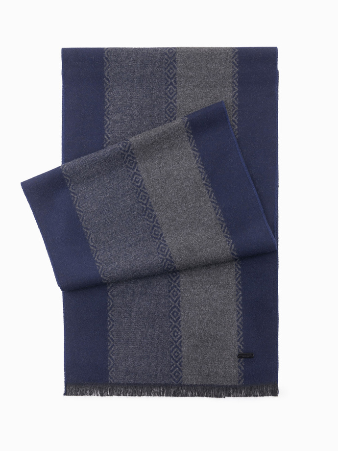 Elegant men's scarf with geometric patterns - navy blue-gray V1 OM-ACSF-0115
