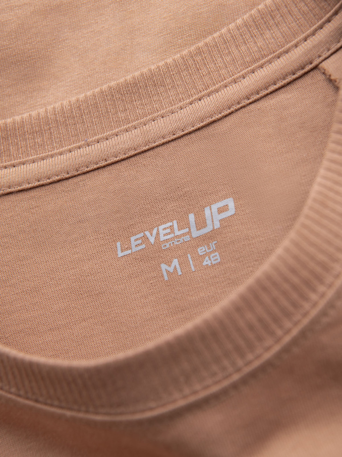 Men's cotton t-shirt with pocket print - light brown V7 OM-TSPT-0154