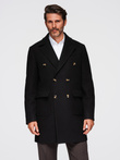 Men's double-breasted coat with decorative buttons - black V2 OM-COWC-0137