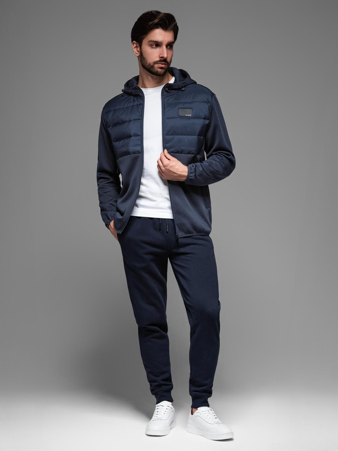 Jachetă sport ușoară colorată pentru bărbați cu fleece - maro și bleumarin V1 OM-JANP-0194