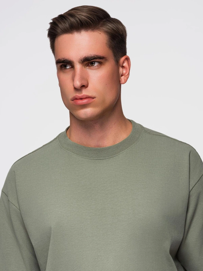 Pánske bavlnené tričko LOOSE FIT s okrúhlym výstrihom - khaki V8 OM-TSBC-0234