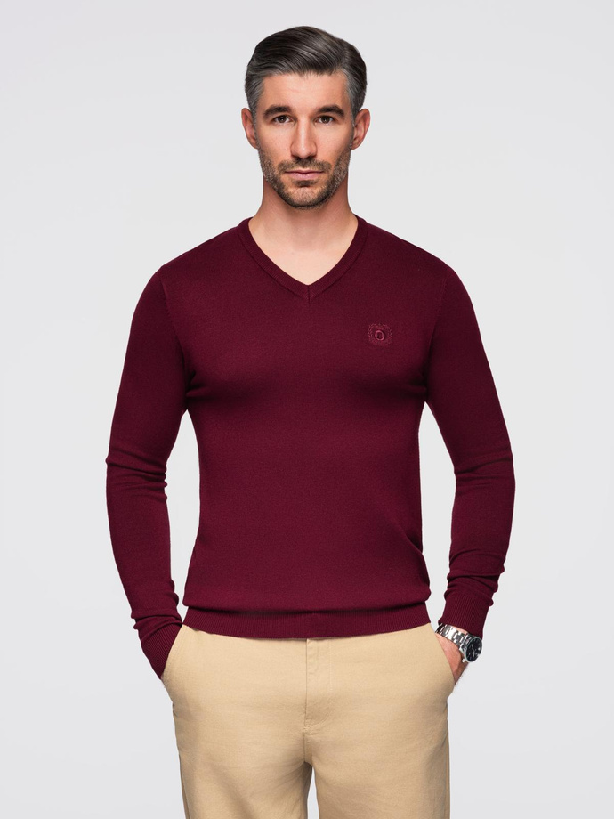 Pulover elegant pentru bărbați, cu decolteu de tip "crew neckline" - burgundy V13 OM-SWBS-0107