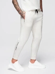 Men's sweatpants with ribbed legs and rubber print - white V2 OM-PASK-0223