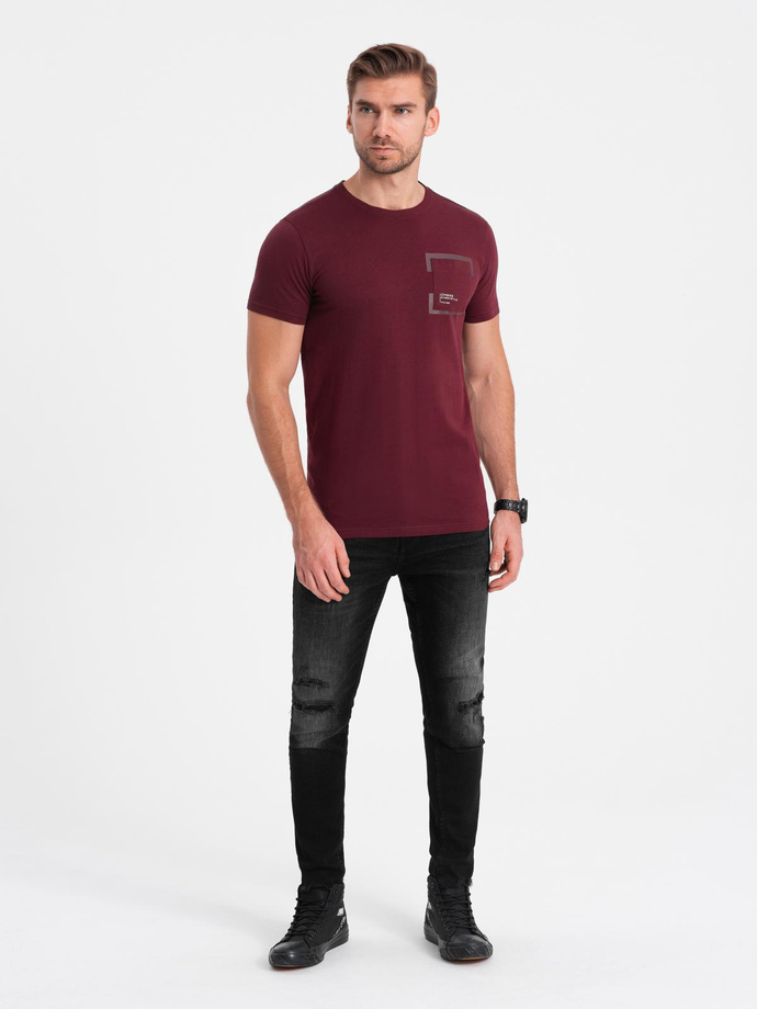 Men's cotton t-shirt with pocket print - maroon V2 OM-TSPT-0154