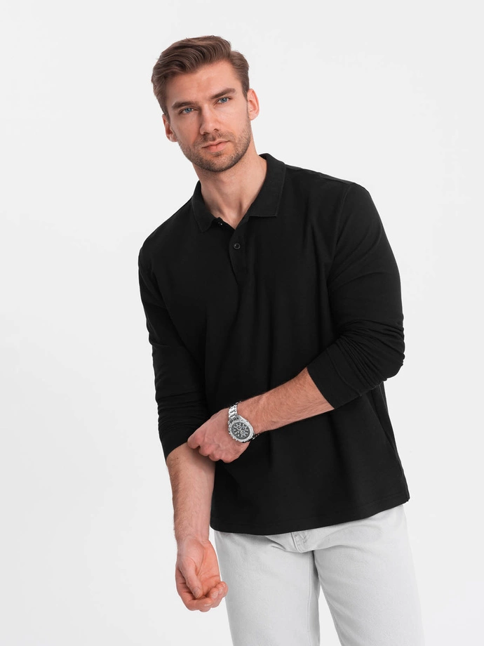 Men's longsleeve with polo collar - black V2 OM-POBL-0114