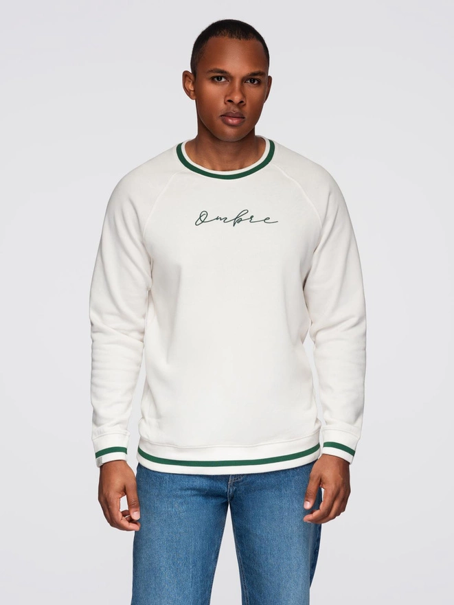 Men's sweatshirt with raglan sleeves and contrasting details - white V2 OM-SSNZ-0244