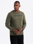 Classic men's sweatshirt with inscription - dark olive V2 OM-SSPS-0181