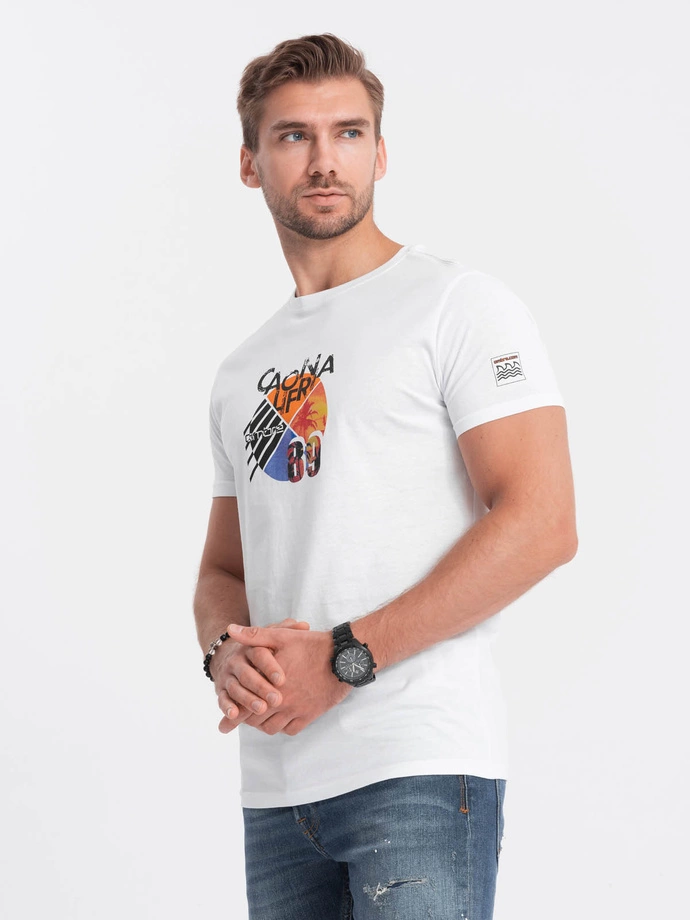 Tricou bărbătesc din bumbac imprimat - alb V1 S1756