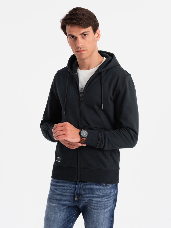 Men's unbuttoned cotton BASIC sweatshirt - black V9 OM-SSBZ-0160