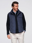 Men's peach effect quilted sleeveless jacket - navy blue V2 OM-JAVJ-0277