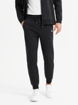 Men's sweatpants with ribbed cuffs and decorative zipper - black V3 OM-PASK-0226