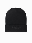Men's knitted beanie hat with embroidered inscription - black V1 OM-ACWH-0120