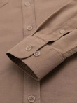 Men's linen shirt with classic collar and pockets REGULAR FIT - light brown V7 OM-SHCS-0134