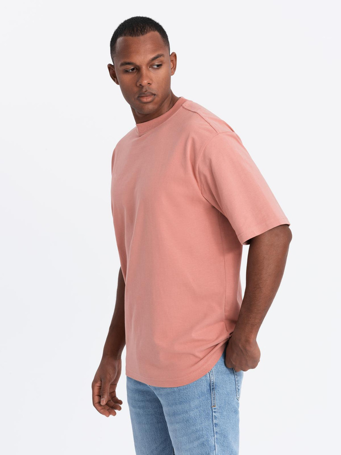 Men's cotton LOOSE FIT t-shirt with round neckline - pink V5 OM-TSBC-0234