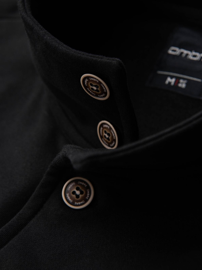 Hanorac bărbătesc cu nasturi și guler înalt - negru V6 OM-SSZP-0240