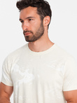 Men's cotton t-shirt with patterns - cream V7 OM-TSFP-0184