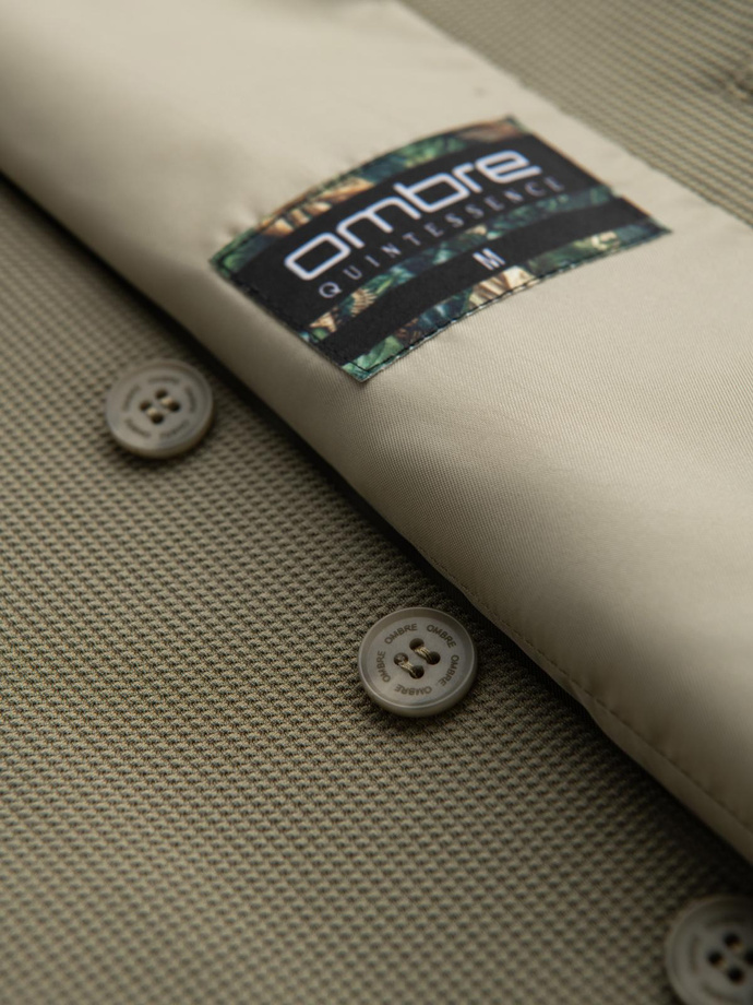 Vyriška struktūrizuota megzta liemenė su atvartais - alyvinė V1 OM-BLZV-0144