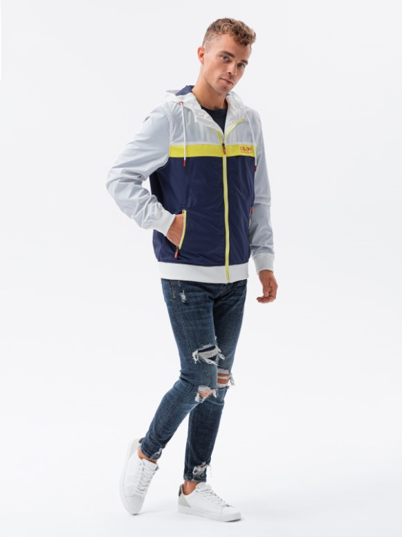 Men's hooded windbreaker jacket - navy blue V1 C438