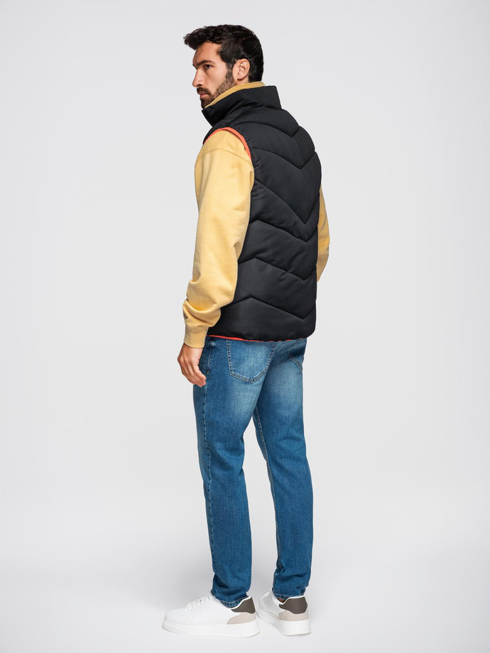 Men's quilted sleeveless jacket with neon accents - black V4 OM-JAVJ-0210