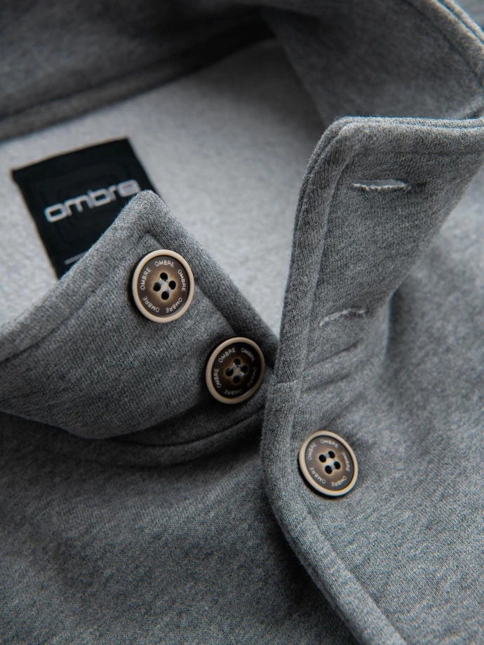 Men's button-down sweatshirt with stand-up collar - grey melange V7 OM-SSZP-0240