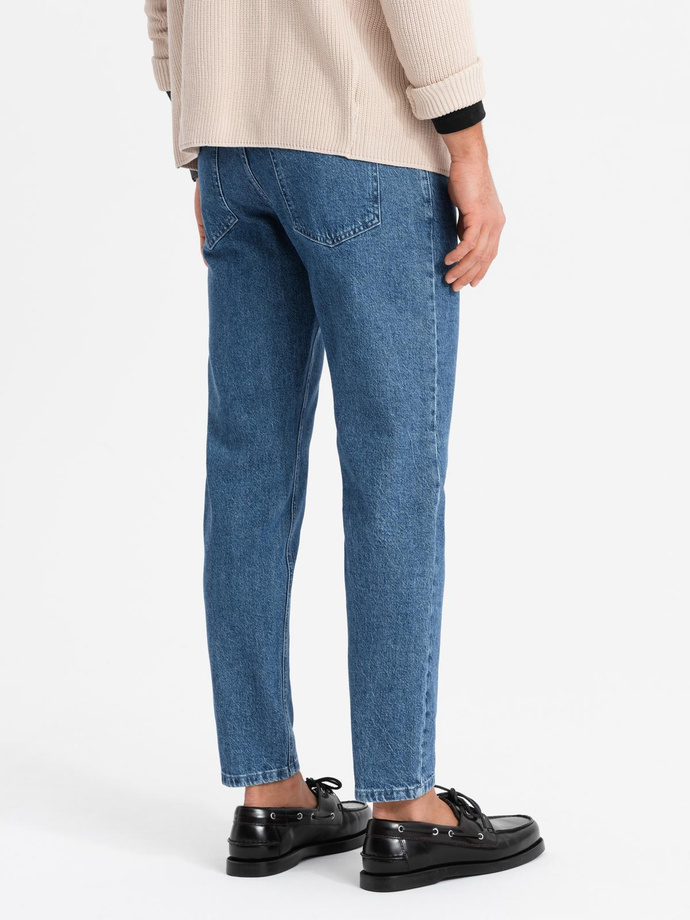 Pantaloni bărbați din denim marmorat CARROT FIT - albastru închis V2 OM-PADP-0225