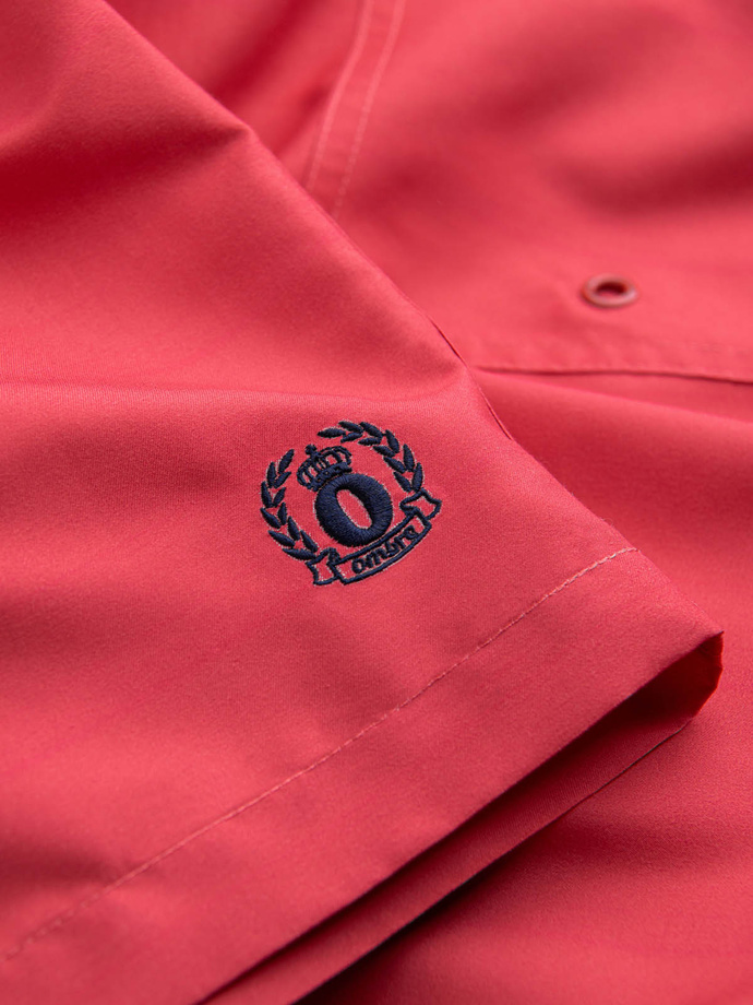 Vyriški dvispalviai dryžuoti maudymosi šortai - koralinės spalvos V4 OM-SRBS-0141