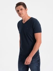 Tricou V-NECK pentru bărbați cu elastan - albastru marin V2 OM-TSCT-0106