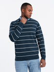 Pulover casual bărbătesc cu dungi orizontale - albastru marin V1 OM-SWSW-0143