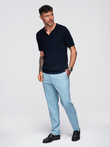 Men's buttonless polo shirt with classic weave - navy blue V1 OM-POSS-0159