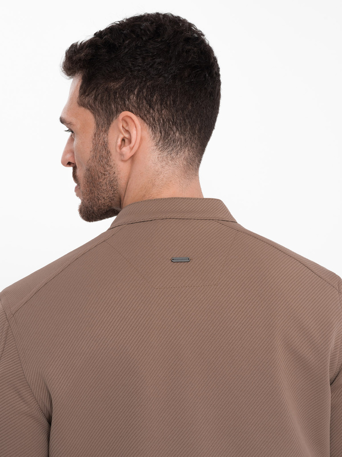 Pánská bunda BIKER ze strukturované tkaniny - světle hnědá V4 OM-JANP-0138